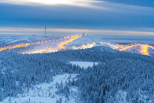 a ski slope with skiers on a winter day, rest at a ski resort, downhill skiing, winter sports