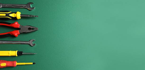 istock Set of tools on color background, top view 2253175459