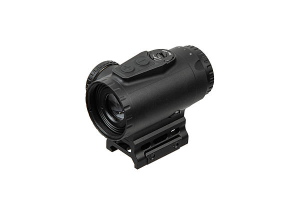 istock Compact black 3X prism scope optical sight for firearms isolated on white. 2253177917