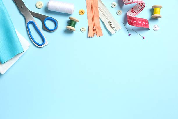 istock Flat lay composition with different sewing supplies on color background 2253178462