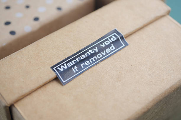istock Warranty sticker on package indicating legal terms 2253181415