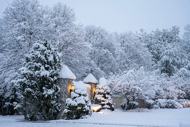 Gated community after heavy snowstorm, Worcester, Pennsylvania, USA