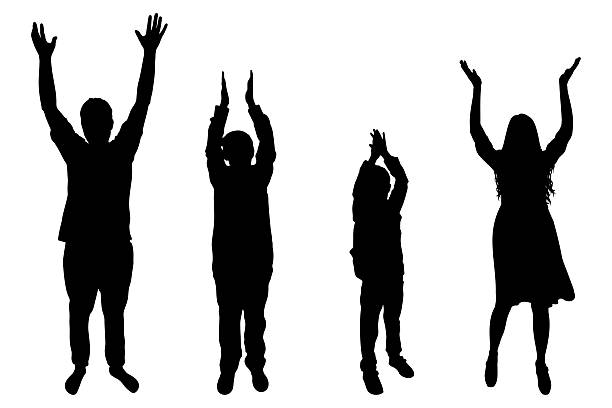 istock Family celebrating success with applauding arms, silhouette. Vector illustration 2253182774