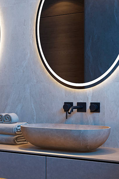 istock Japandi Spa Bathroom Interior with Pine Wood and White Stone Spa Elements Night Scene 2253184713