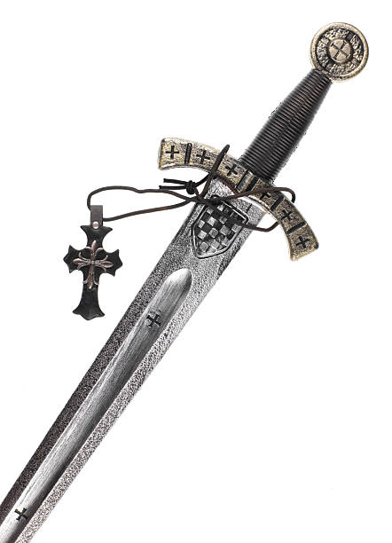 istock Sword and religion cross isolated on white background 2253184823