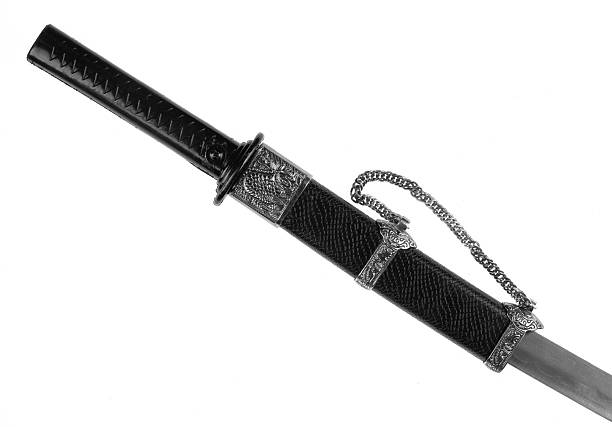 Black Japanese katana sword isolated on white background