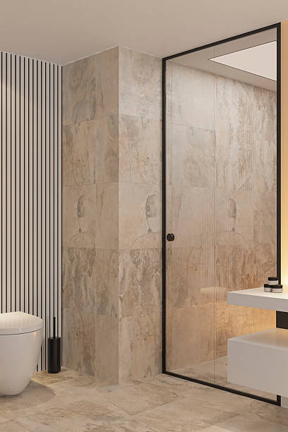 istock Elegant Minimalist Bathroom with Warm Behind the Wall Lighting 2253187999