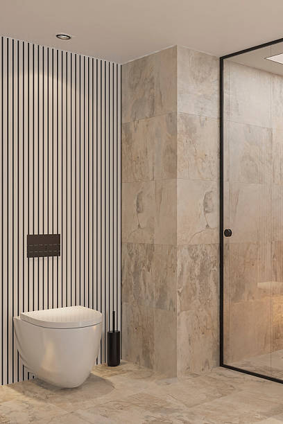 istock Elegant Minimalist Bathroom with Warm Behind the Wall Lighting 2253188002