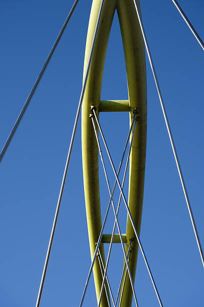 Red bridge structure with dark blu sky