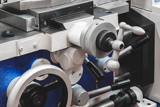 istock Control disk of metalworking machine with applied measuring ruler and control handle. metalworking industrial machines concept 2253192085