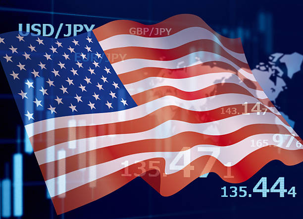 istock Business Image: Financial Graph and American flag 2253192256