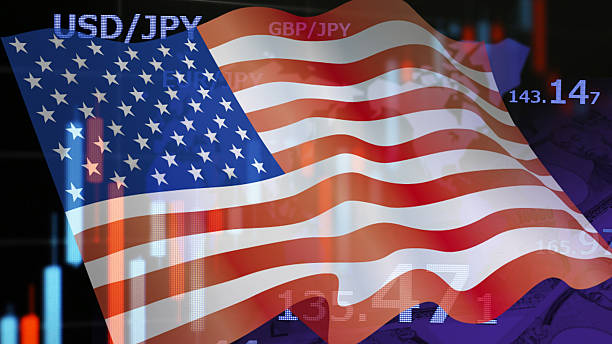 istock Business Image: Financial Graph and American flag 2253192257