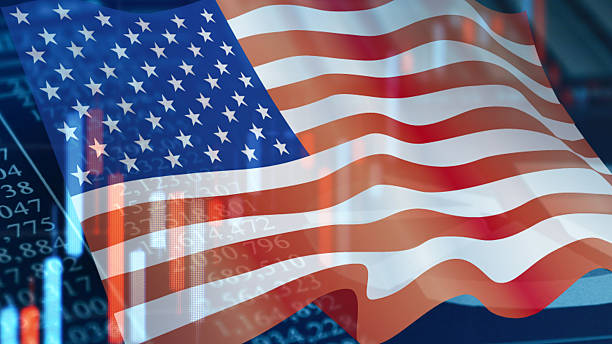 istock Business Image: Financial Graph and American flag 2253192263
