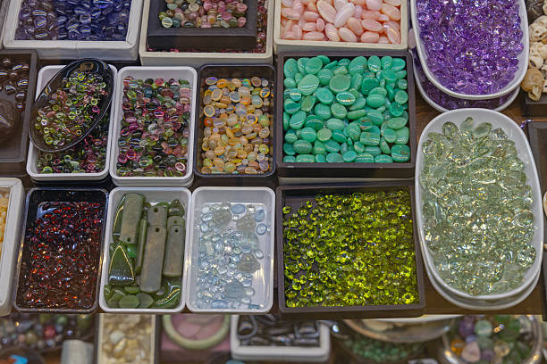 Assortment of Semi Precious Stones Crystal Gems in Trays Craft Jewellery Material Shop