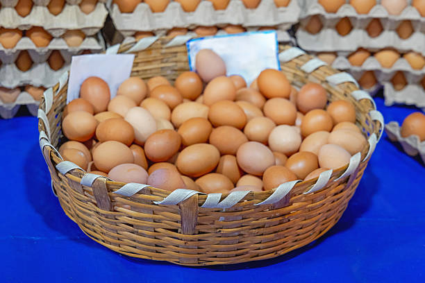 Large Basket of Fresh Eggs for Sale at Farmers Market in Turkey