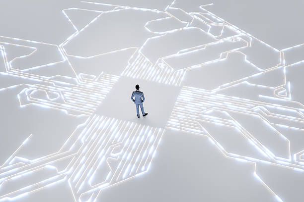 istock Businessman standing in VR environment 2253196476