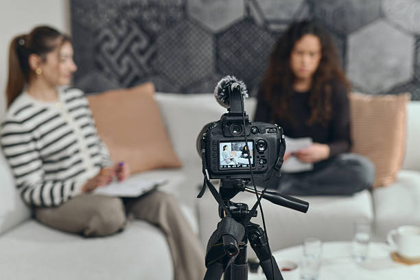 istock Influencer Lifestyle Interview With Two Hosts in a Cozy Studio 2253201392