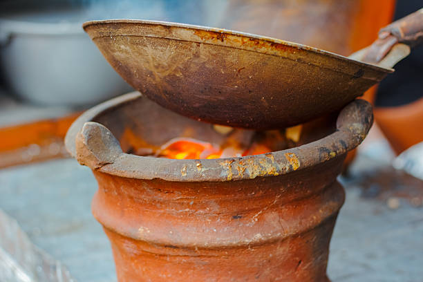 preparing coffe in a rustic oven
