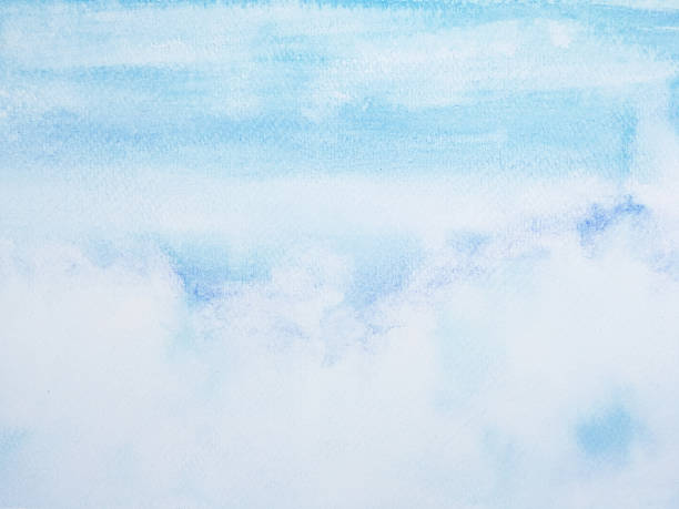 istock watercolor painting hand drawn on paper summer blue sky and white clouds. 2253209781