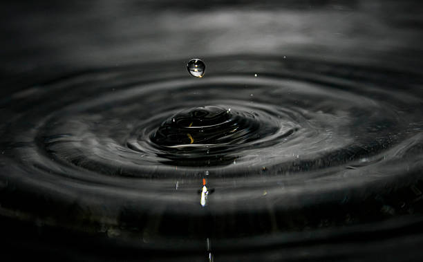 istock macro capture of a water droplet rising from a narrow column, forming concentric ripples on a dark, reflective surface. Ideal for science, nature, and beautiful visuals 2253214749