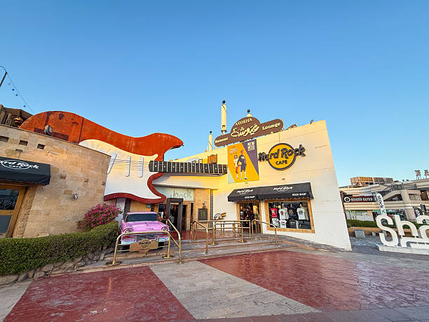 Sharm El-Sheikh, Egypt - September 10, 2025: Hard Rock Cafe building on Naama Bay promenade