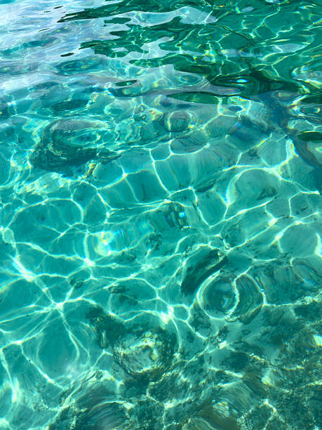 istock Clear sea water background, above view. Shimmering reflections on the surface, sunny summer day. Paleokastritsa Corfu, Greece. 2253231094