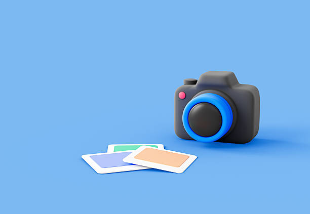 istock 3D photo camera icon with snapshots. Simple 3D camera with colorful photo prints, representing photography, travel memories, or creative visual content. 2253231466