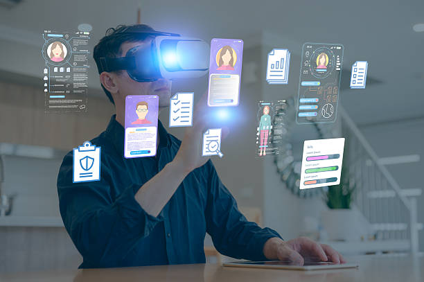 istock Businessman wearing VR glasses virtual touchscreen on the HR chart Icon, Technology Process System Business with Communication and marketing concept, big data, HR Human Resources 2253234412
