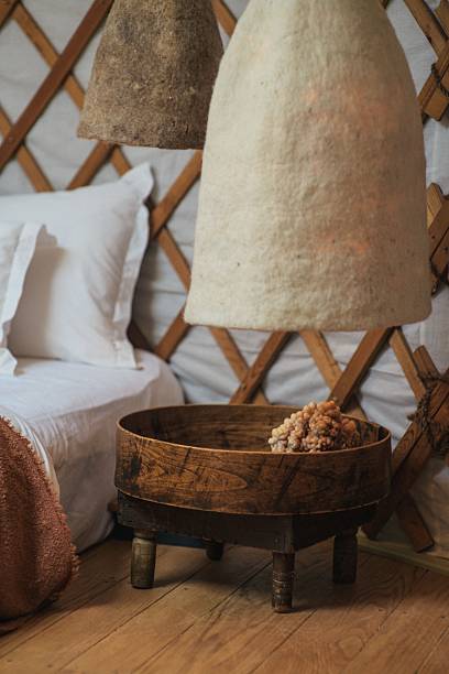 istock Cozy Yurt Interior with Felt Lampshades 2253237287