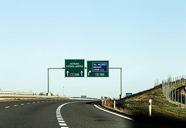 istock Highway road signs showing directions at highway exit 2253240623