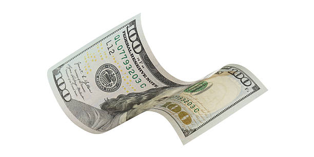 istock Curved hundred dollar banknote, isolated on white background 2253243514