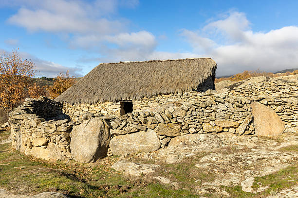 istock A small stone house with a thatched roof sits in a field 2253244157
