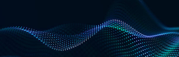 istock Beautiful curved wave on a dark background. Digital technology background. Concept of network. 3D 2253244530