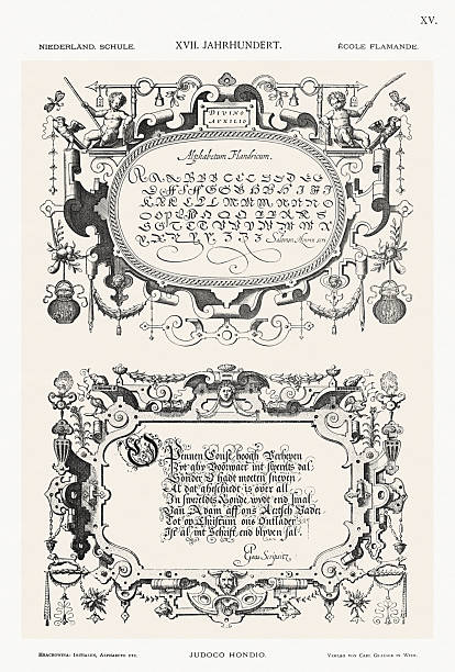 Antique decorative alphabet illustration. Late 19th century design study featuring ornamental letterforms, published in Vienna, 1897.