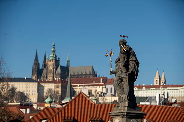 asian woman traveler enjoy the autumn season in Prague old town