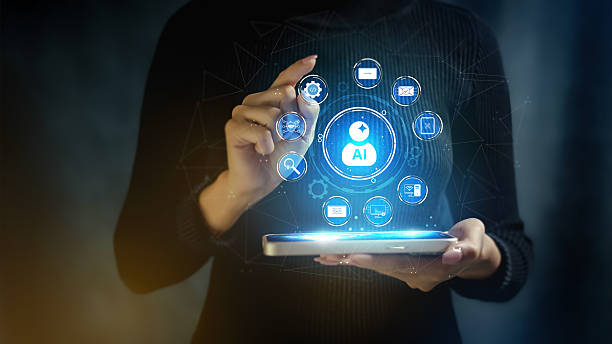 istock Person using AI virtual assistant hologram on smartphone 2253259584