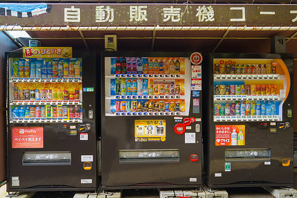 Vending machine full of wide selection of snacks and refreshing drink, copy space