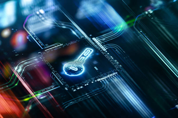 istock Glowing Digital Key Icon as Cyber Security And Data Protection Background 2253270352