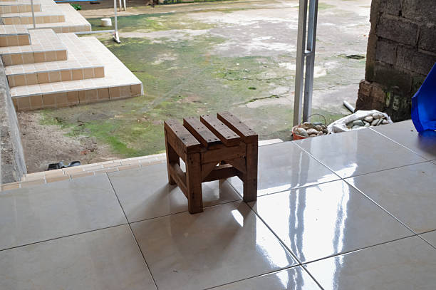 Isolated image of single wooden chair.