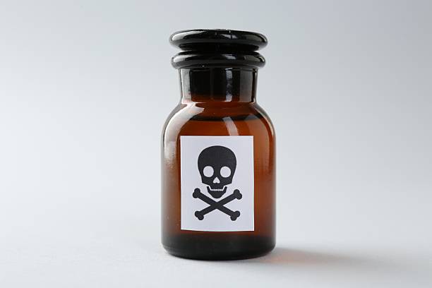 istock Bottle of poison with warning sign on light background 2253287135