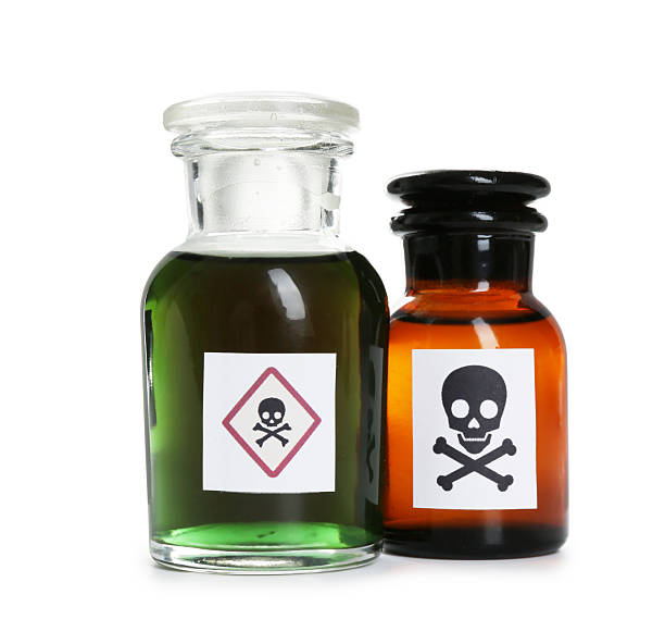 istock Bottles of poison with warning sign isolated on white 2253287138