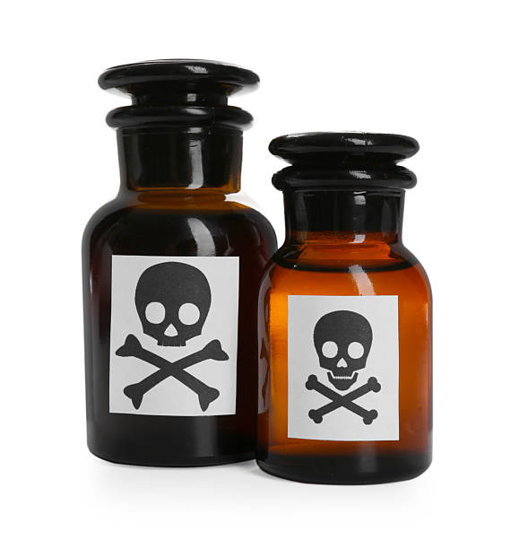 istock Bottles of poison with warning sign isolated on white 2253287148