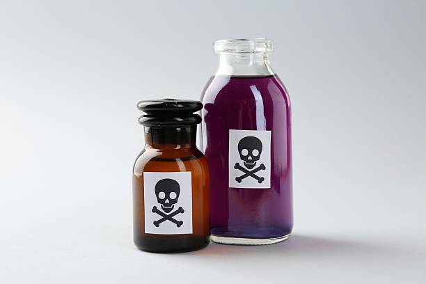 istock Bottles of poison with warning sign on light background 2253287154