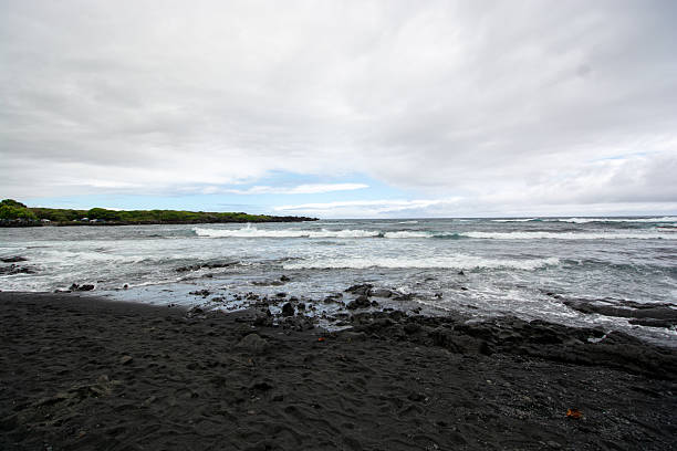 magnetic black sand in the village of Ureki in Georgia.Black sea beach with black sand.