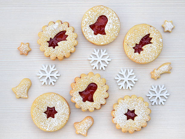 istock Homemade Linzer cookies, snowflakes around 2253300022