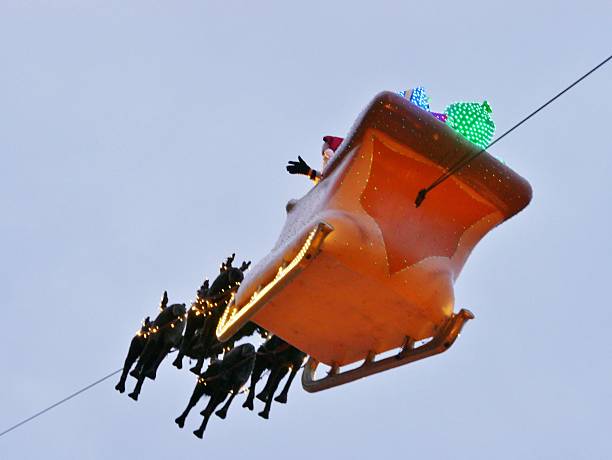 istock Christmas-Sled wit rendeers at the sky in Hamburg 2253306675