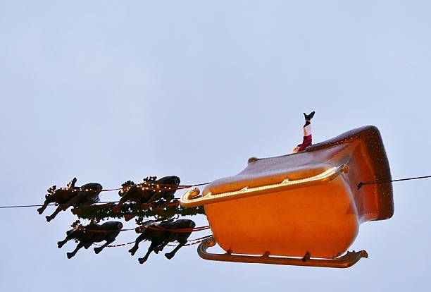 istock Christmas-Sled wit rendeers at the sky in Hamburg 2253306677