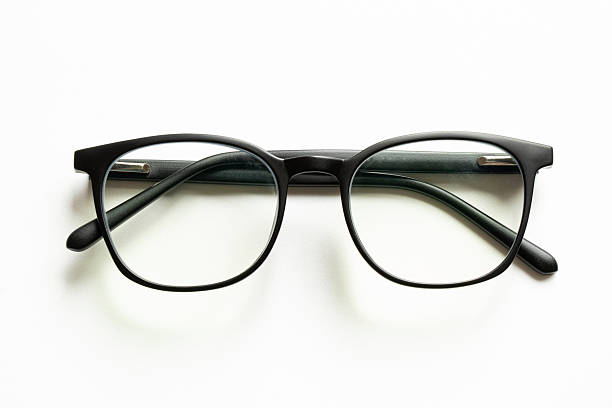 istock Eye protection glasses for computer work, black frame with clear lenses on a white background, accessory for office, vision 2253307343