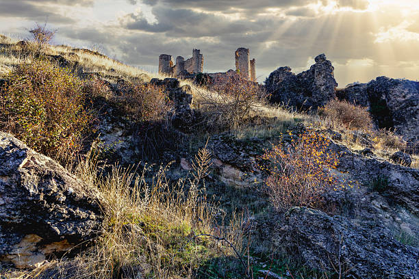 Panoramic view from the hill Avantas byzantine castle Alexandroupolis, Evros region Greece, sunset colors, tourism.