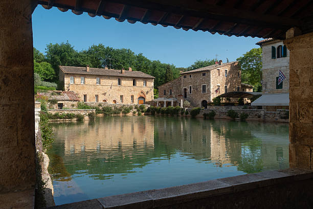 Bagno Vignoni historic town with hot springs in Val d'Orcia, Tuscany, Italy